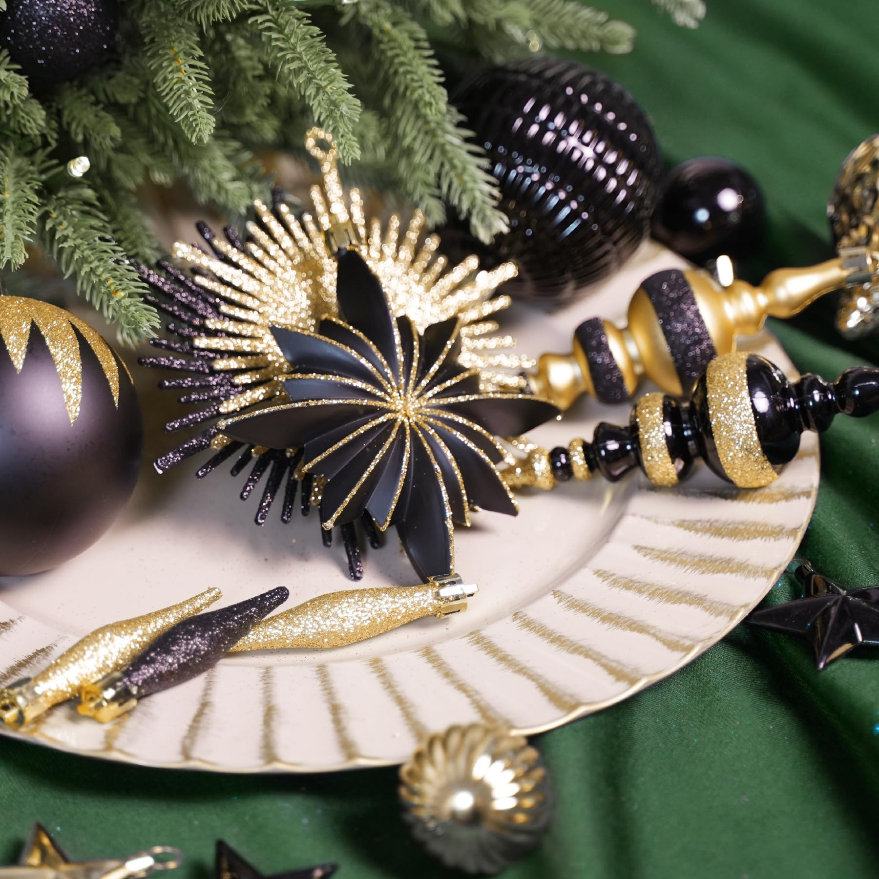 80 Ct Black and Gold Christmas Ball Ornament Set