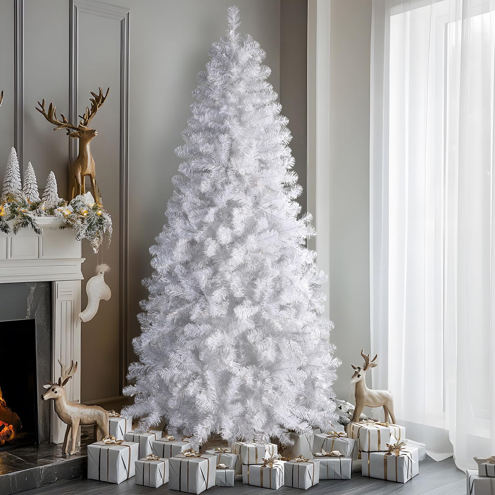 4ft Prelit Premium Artificial Hinged White Christmas Tree with Warm White Lights