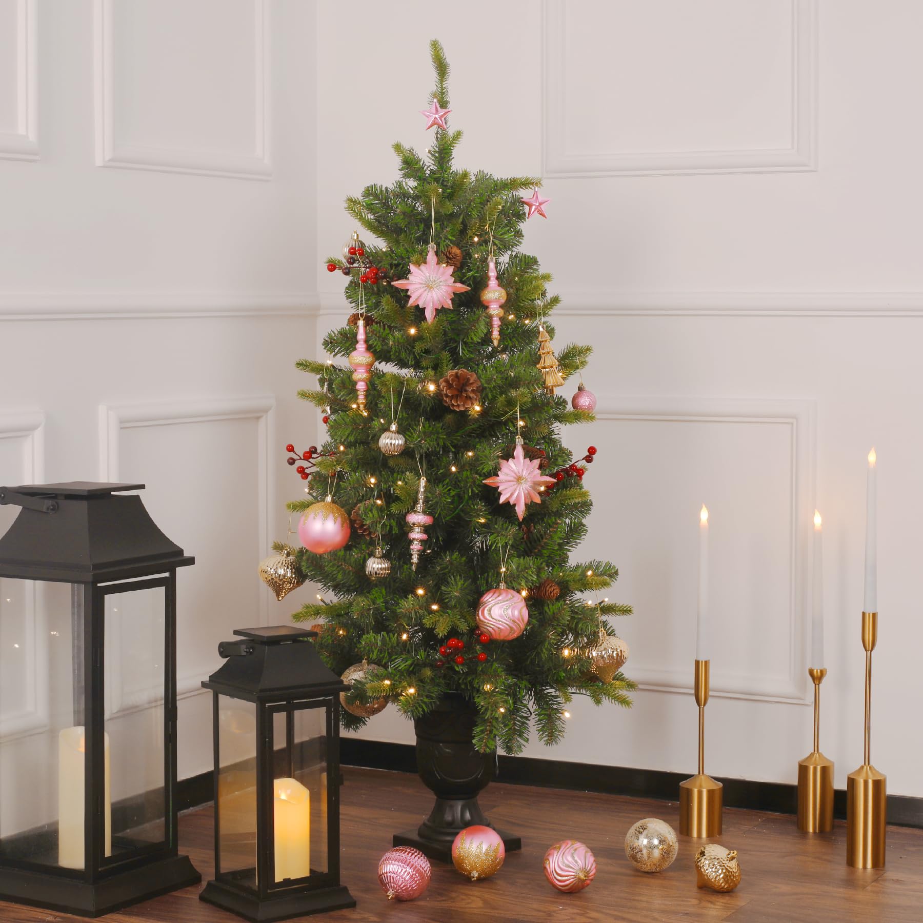 80ct Pink and Gold Christmas Ball Ornament Set