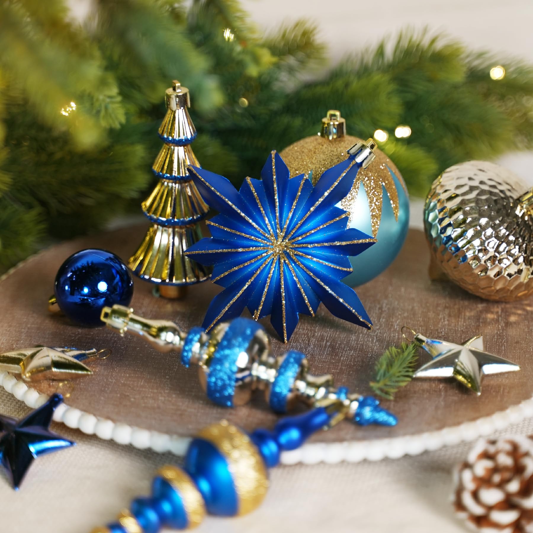 80ct Blue and Gold Christmas Ball Ornament Set