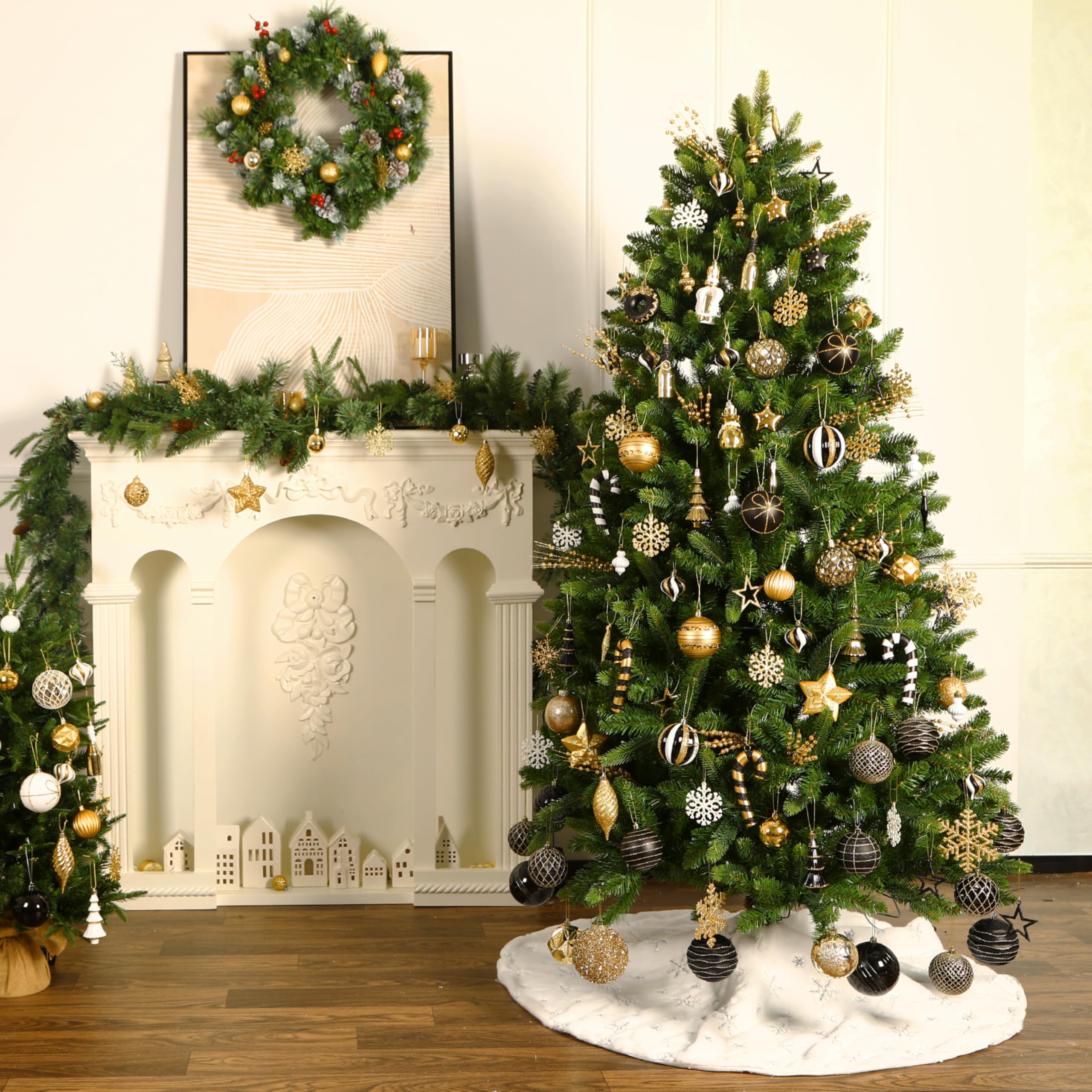 70ct Black, White and Gold Christmas Ball Ornament Set