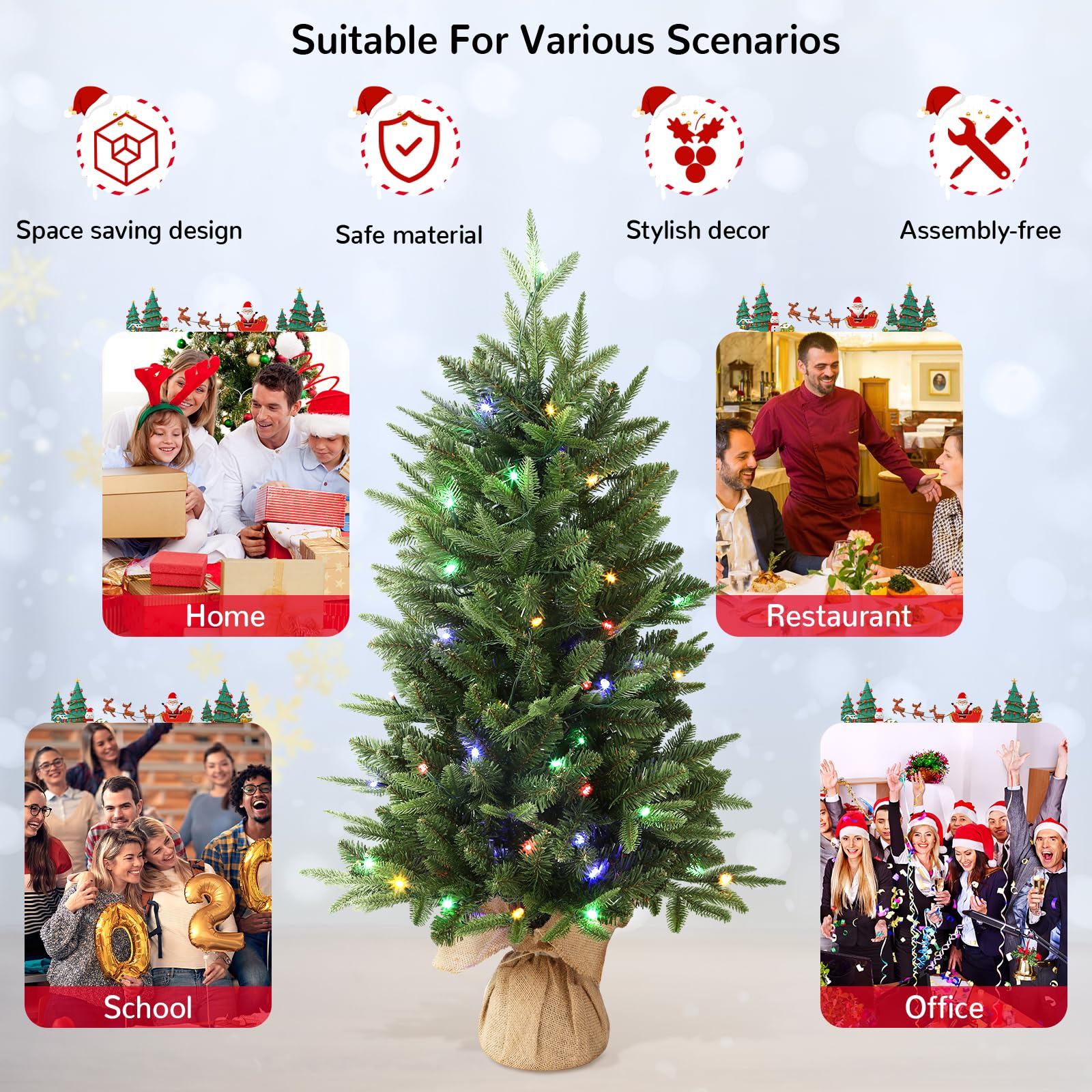 3 ft Small Mini Prelit Artificial Christmas Tree with Color LED Lights