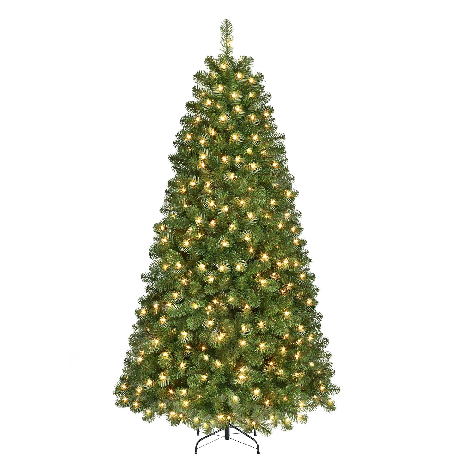 SHareconn 7ft Prelit Premium Artificial Hinged Christmas Tree with Warm White Lights, Perfect Choice for Xmas Decoration, 7 FT, Green - SHareconn