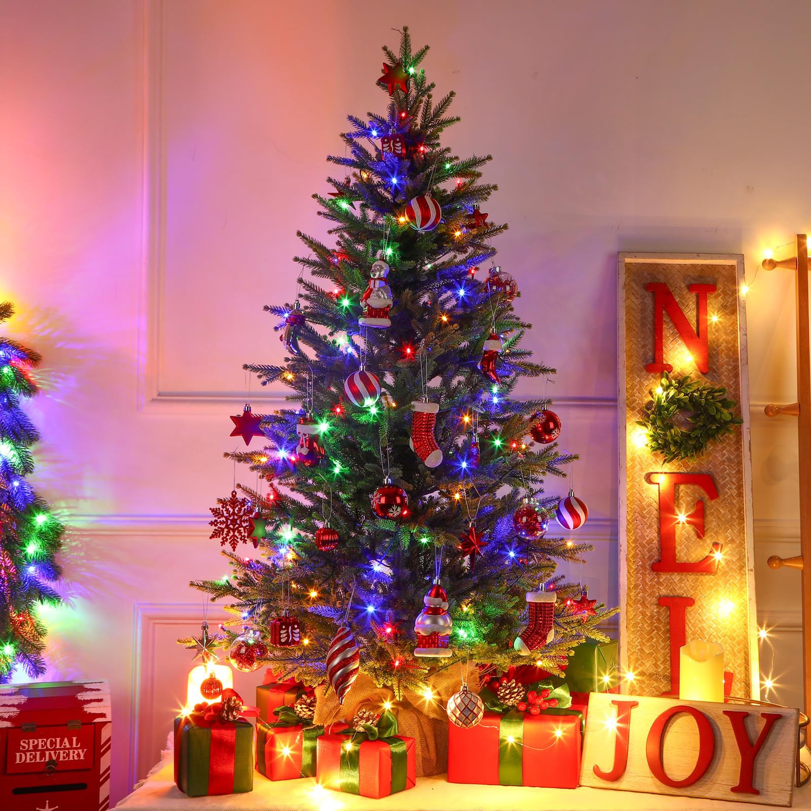 4ft Prelit Artificial Small Mini Christmas Tree with Color LED Lights