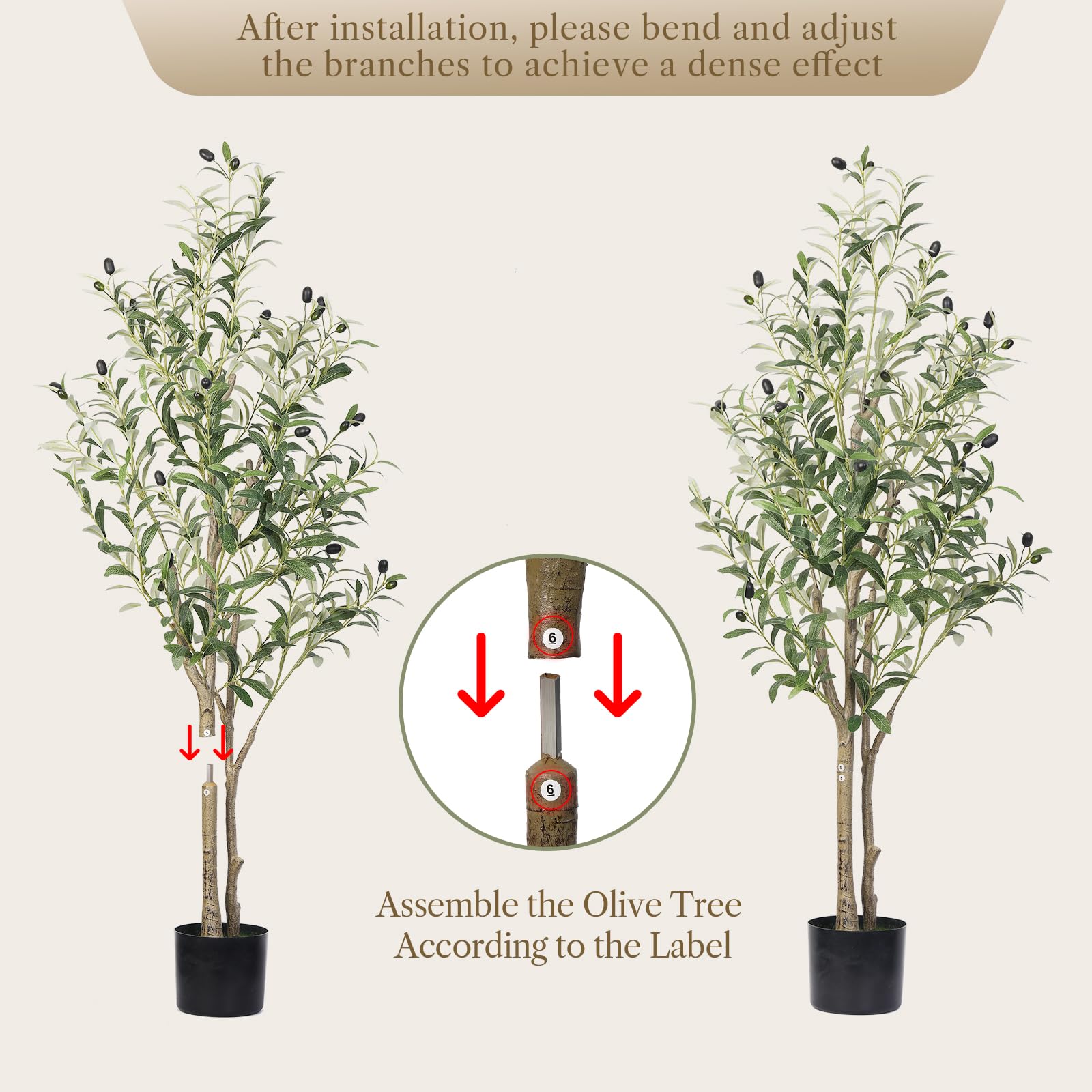 3FT(36" in) Artificial Olive Tree Indoor Fake Olive Tree with Natural Wood Trunk & Lifelike Fruits