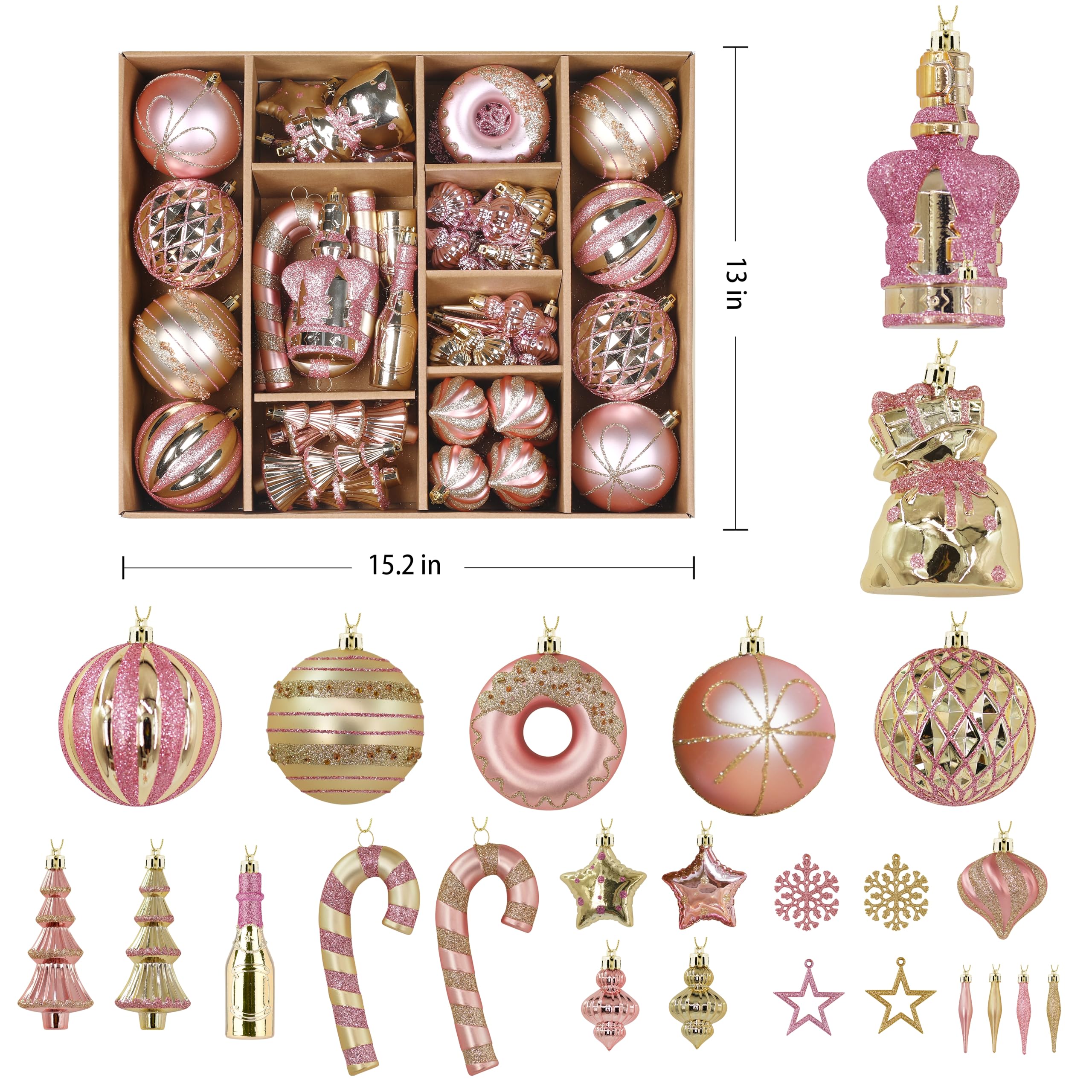 70 pcs Pink and Gold Christmas Ball Ornament Set