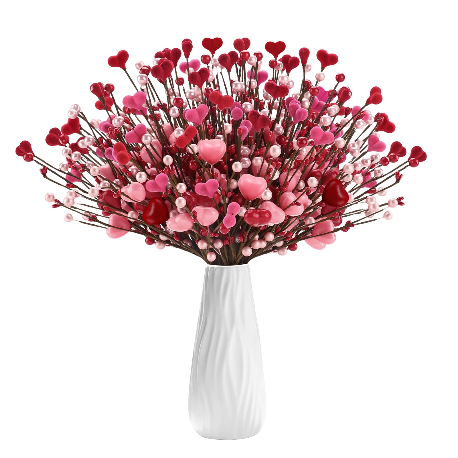 8 PCS Artificial Red Berry Flower Stems Pink Heart Shaped Berries Picks Branches